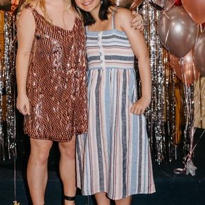 indigo rein blue/pink/white striped dress